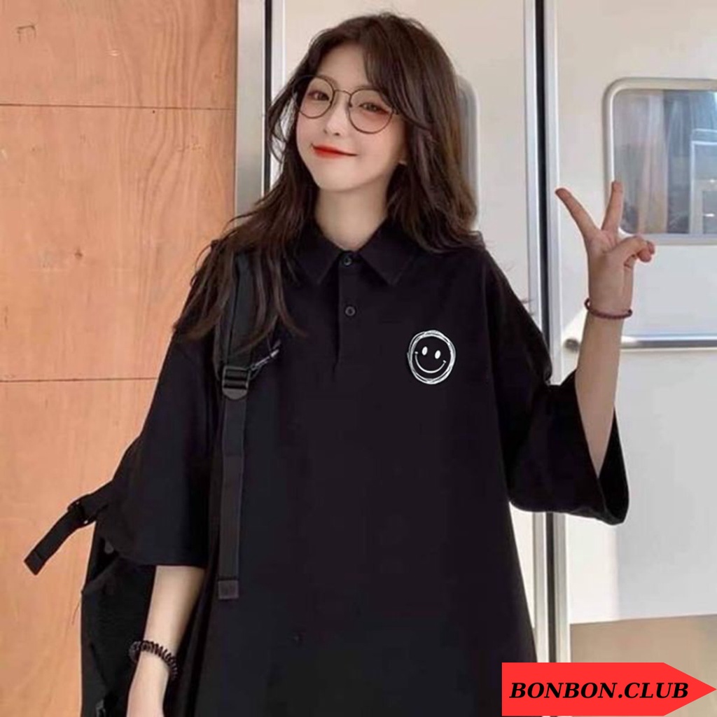 Áo Phông Polo Unisex. Áo Thun Localbrand Oversize  Nam Nữ Form Rộng Có Cổ Hoạ Tiết Mặt Cười Thương Hiệu BONBON.CLUB