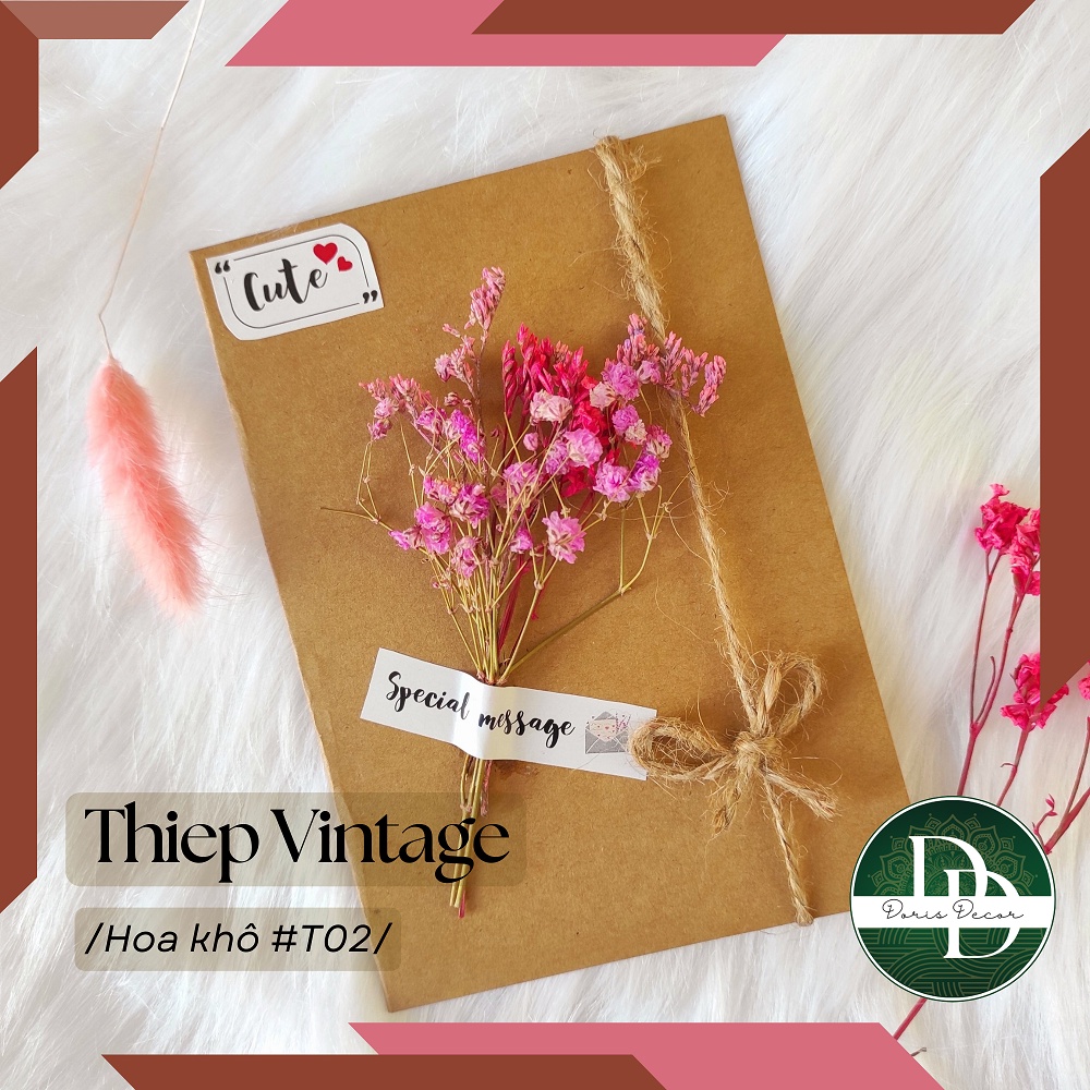 Thiệp giấy kraft hoa khô, tealight handmade làm quà tặng, trang trí hộp quà, quà tặng sinh nhật, valentine