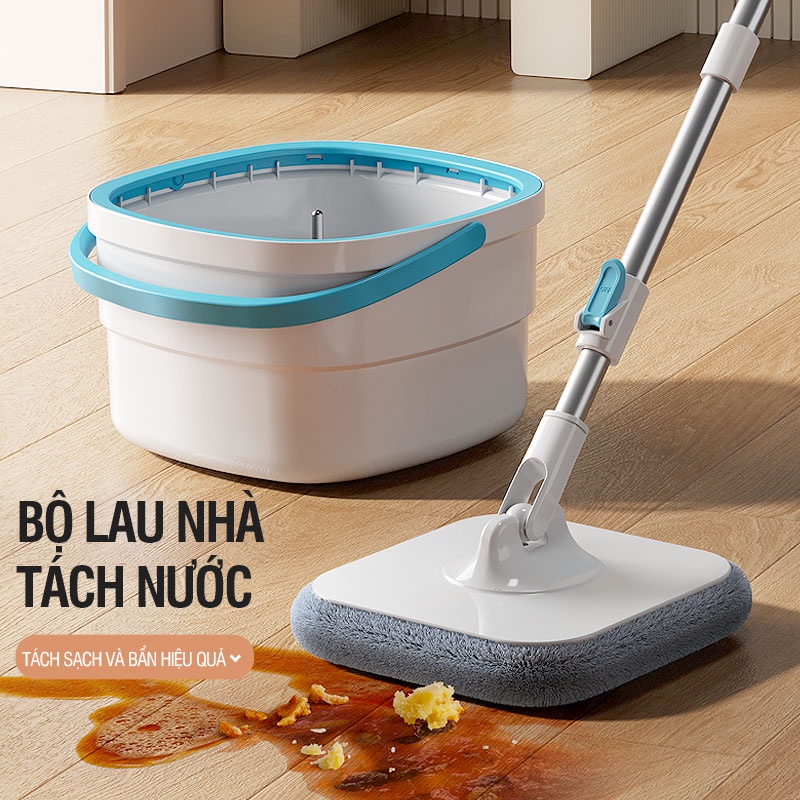Bộ lau nhà tách nước bẩn Kitimop-N09 có thùng lau 2 ngăn xoay tròn riêng biệt, cây lau nhà 360 độ lau sạch khô nhanh