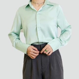 COSOUNI - Áo Sơ Mi Lụa Nữ Màu Xanh Mint