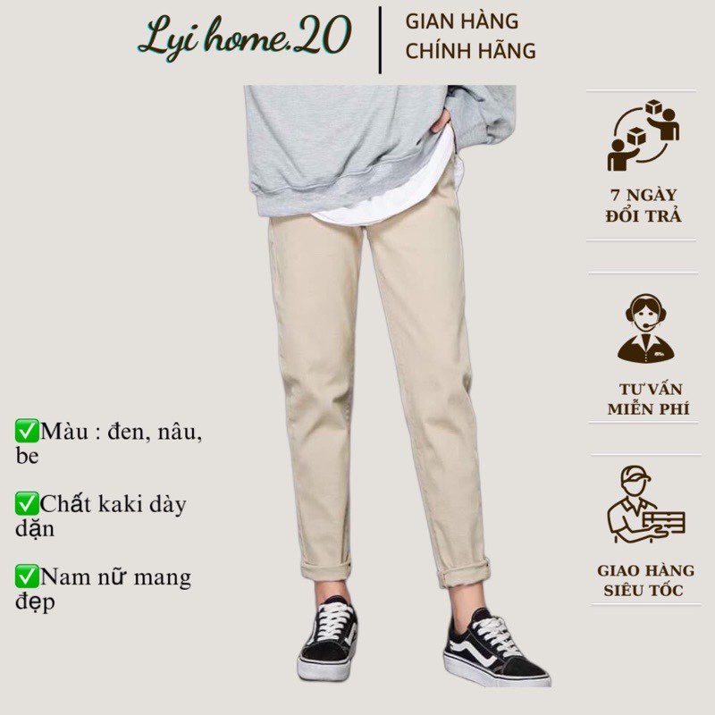 Quần kaki baggy nam nữ form chuẩn Lyihome chất kaki dày dặn lên form chuẩn đẹp, quần đôi cặp nhóm