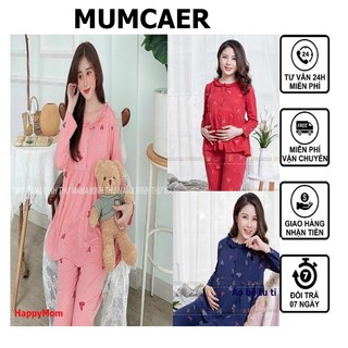 Đồ bộ bầu dài tay chất cotton cao cấp họa tiết trái tim mở cúc