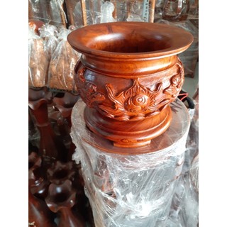 Bát nhang gỗ hương chạm mặt 18 cao 15cm