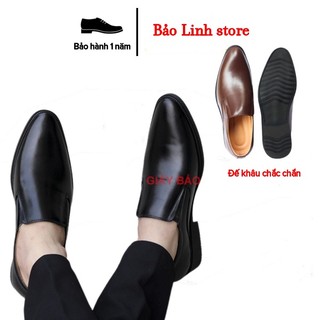 Giày tây nam không dây da bò 100% , mã cv055, màu nâu- đen bảo hành da 1 năm