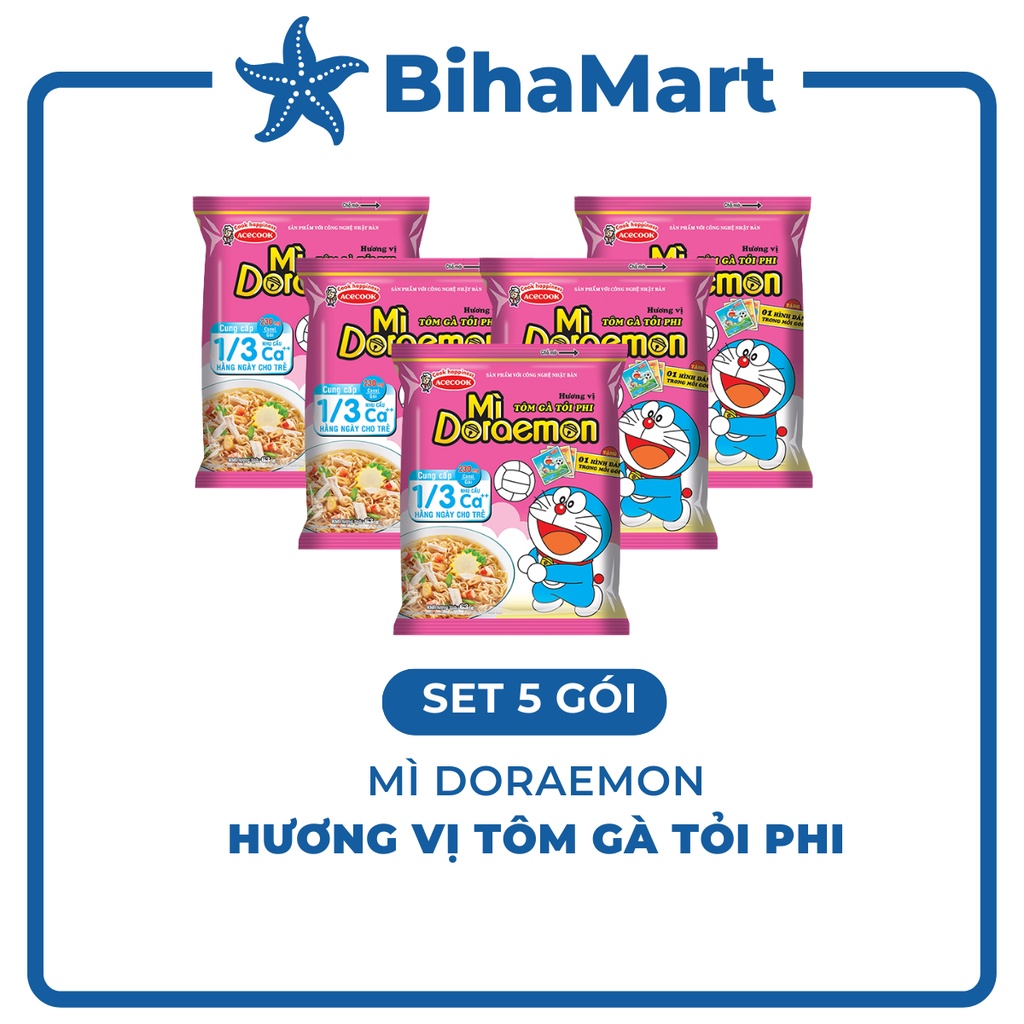 - ACECOOK - Mì gói Doraemon hương vị tôm gà tỏi phi (63g/gói) - Mì ăn liền trẻ em - Mì Doremon bổ sung canxi