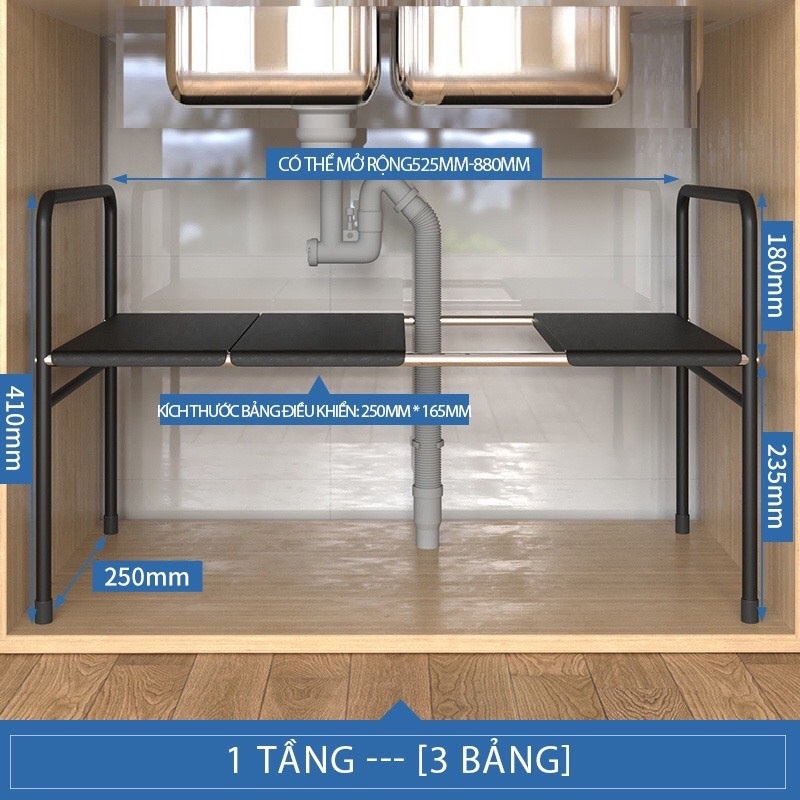 Kệ Gầm Bếp Để Xoong Nồi Chảo Dưới Gầm Bồn Rửa, Kệ Để Đồ Nhà Bếp Đa Năng Tiện Lợi Khung Inox