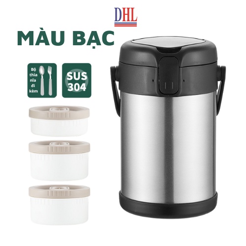 Lồng cơm giữ nhiệt LUNCH BOX Inox 304 Cao Cấp Không Gỉ Dung Tích 2200ml có túi tặng kèm
