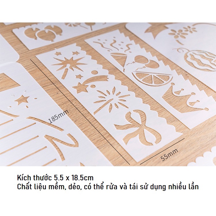 Set 8 Thước Vẽ Hình Trang Trí , khuôn rỗng tập vẽ, thước rỗng vẽ trang trí