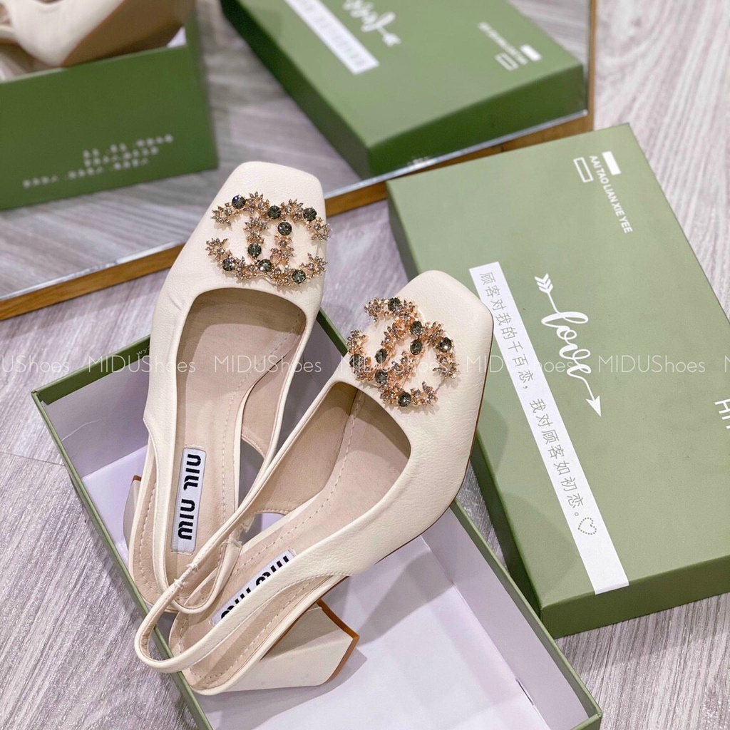 Giày cao gót LIM Store đế vuông 7cm khóa đá quai co dãn ôm chân, giày Mary Jane cao cấp