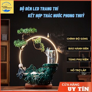 Thác nước phong thuỷ, thác khói trầm hương đèn Led phun sương và có đài xoáy nước tự động