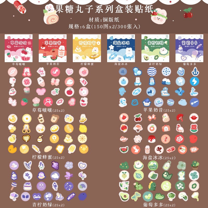 Hộp 100 tấm sticker cute trang trí dán tập vở,bình nước, bút