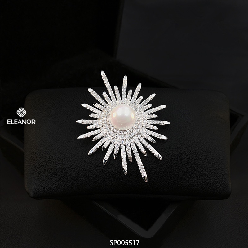 Ghim cài áo nữ Eleanor Accessories hình mặt trời đính đá kết hợp ngọc trai nhân tạo phụ kiện trang sức thanh lịch 5517