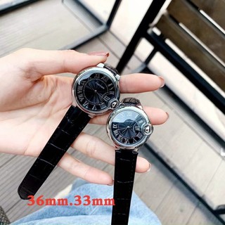Đồng hồ nam nữ cặp đôi catier mặt tròn , dây da, size 33/36mm