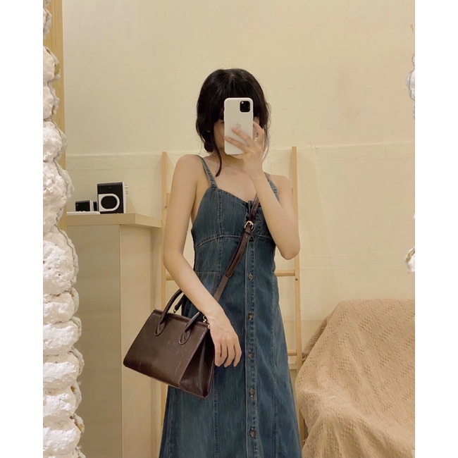 Đầm jean hai dây dáng dài dáng chữ a - D242