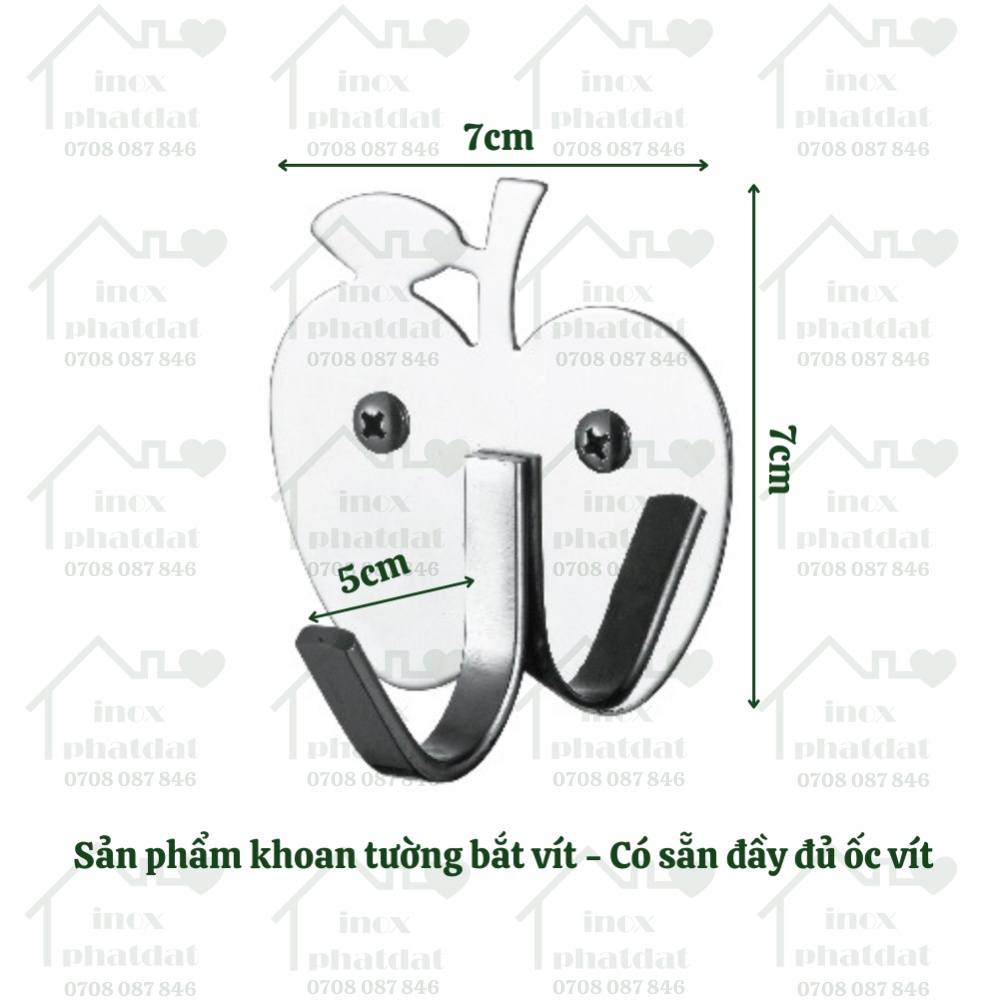 Móc treo đồ nhà tắm 100% Inox đặc PHÁT ĐẠT không rỉ sét, Móc đơn inox hình táo, ngôi sao, bướm, tim