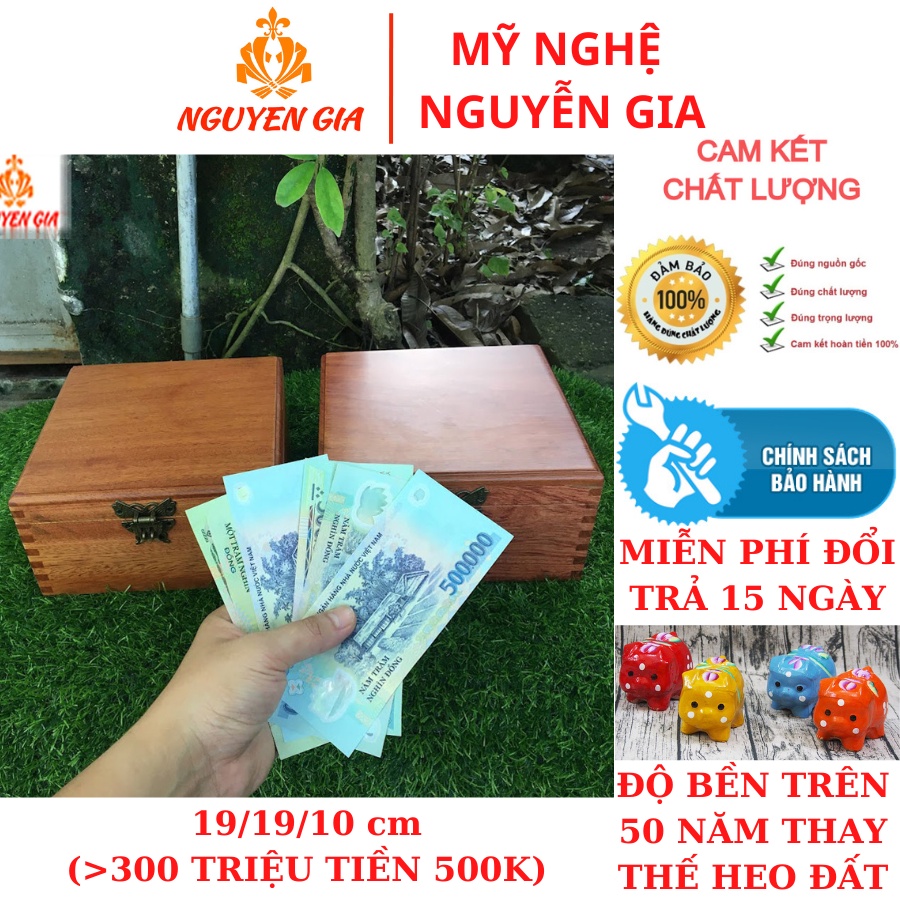 Hộp gỗ đựng tiền tiết kiệm 2 ngăn có khóa (Size Lớn)