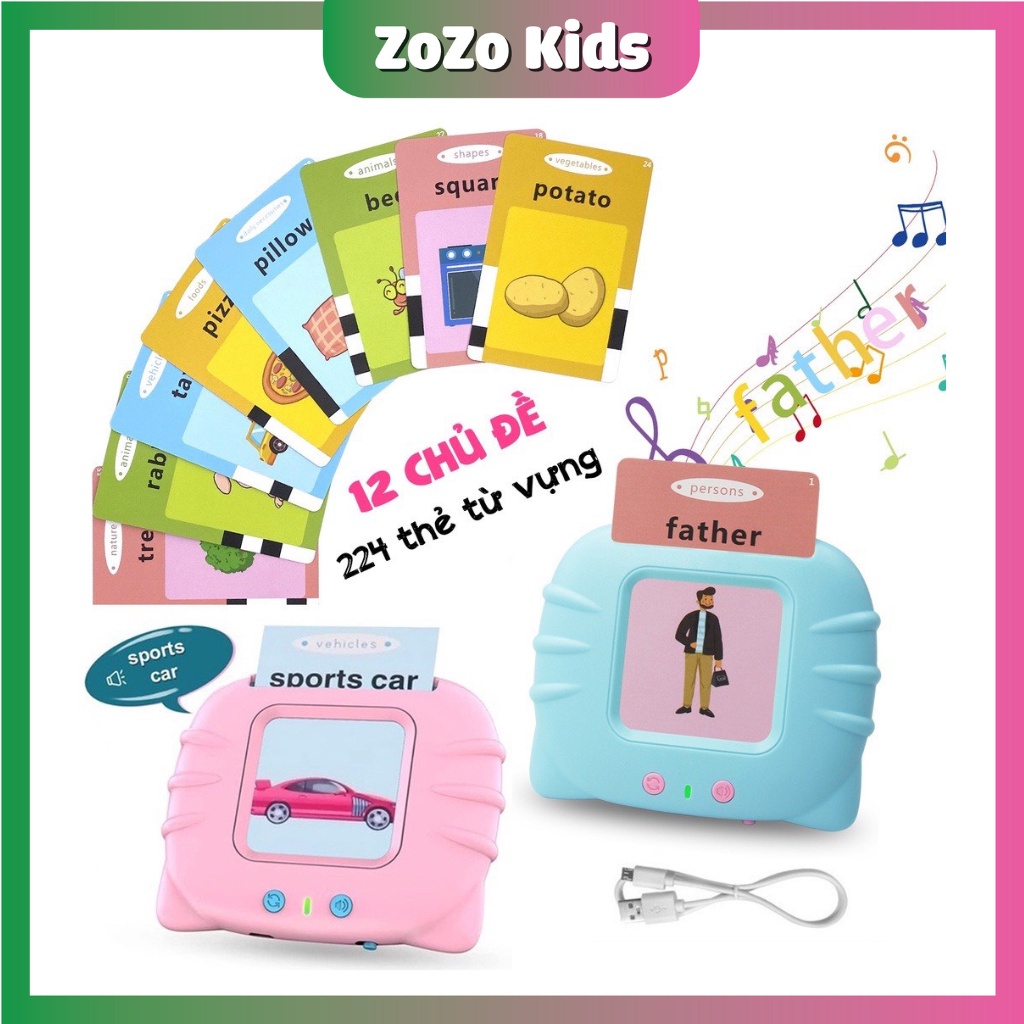 Máy Đọc Thẻ Mèo Song Ngữ Anh - Việt Flashcard 112 Thẻ 224 Từ Vựng - Sạc Điện