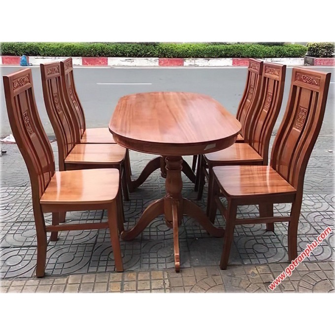 Bộ Bàn Ăn Oval Gỗ Sồi 6 Ghế Màu Cánh Gián giá rẻ BB1( FREESHIP HCM 60 KM )
