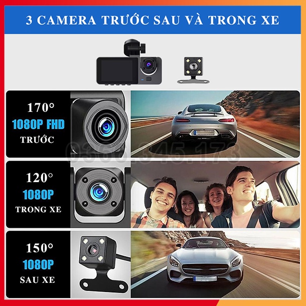 Camera Hành Trình Ô Tô A5 FullHD 1080P 03 Camera Kép Trước Sau Và Trong Xe - Nhiều Tính Năng Thông Minh