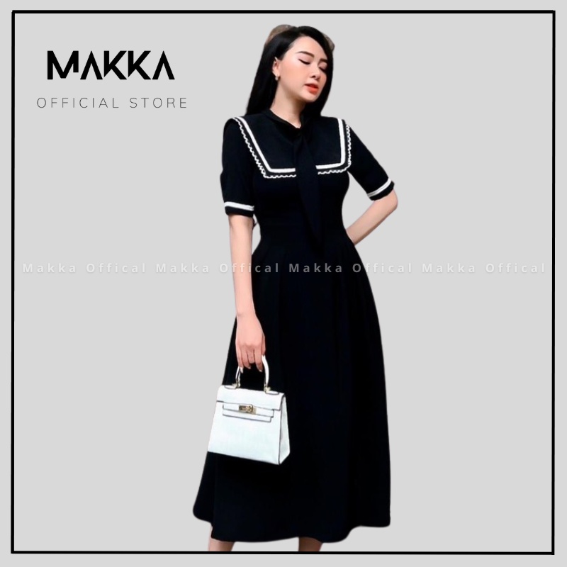 Đầm váy thiết kế MAKKA 2 lớp phối viền ren cổ nơ thuỷ thủ phong cách Hàn Quốc trẻ trung năng động  5926