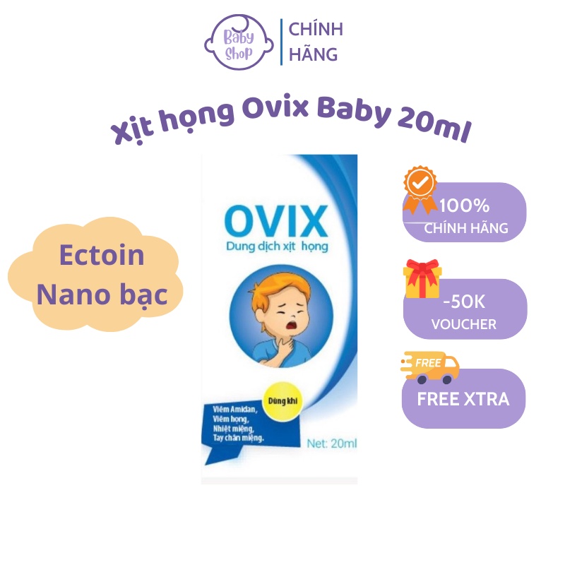 Xịt họng Ovix baby 20ml chứa Nano bạc + Ectoin hỗ trợ giảm viêm họng