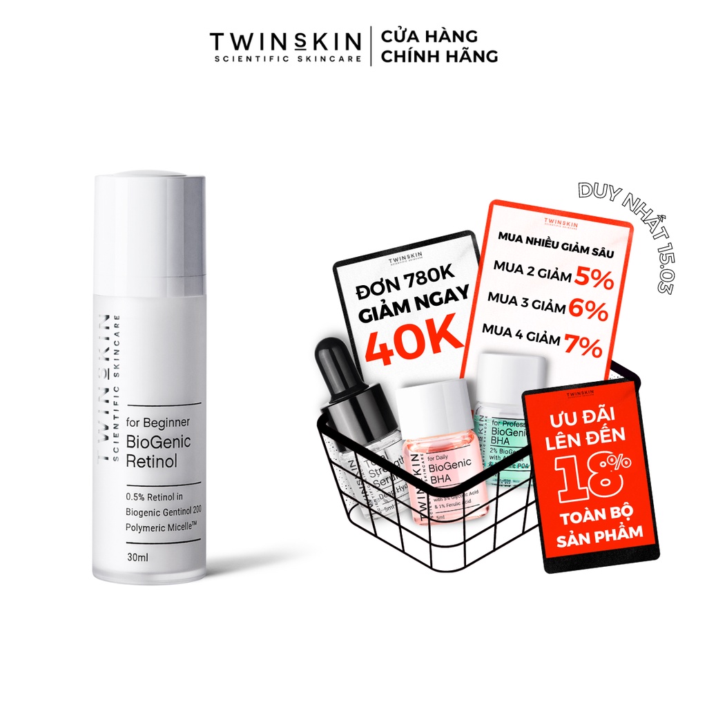 Biogenic Retinol Twins Skin 0.5% For Beginner – Kem Dưỡng Da, Ngừa Lão Hóa, Giảm Mụn Full Size 30ml
