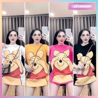 Áo thun rộng nữ hình gấu Pooh, áo phông rộng nữ chất cotton gấu nhiều màu