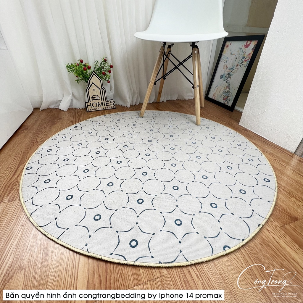 Thảm Decor Hình Tròn Bali Hoạ Tiết Thổ Cẩm, Vintage Trang Trí Phòng Ngủ, Phòng Khách ( Đường Kính 1m x 1m )