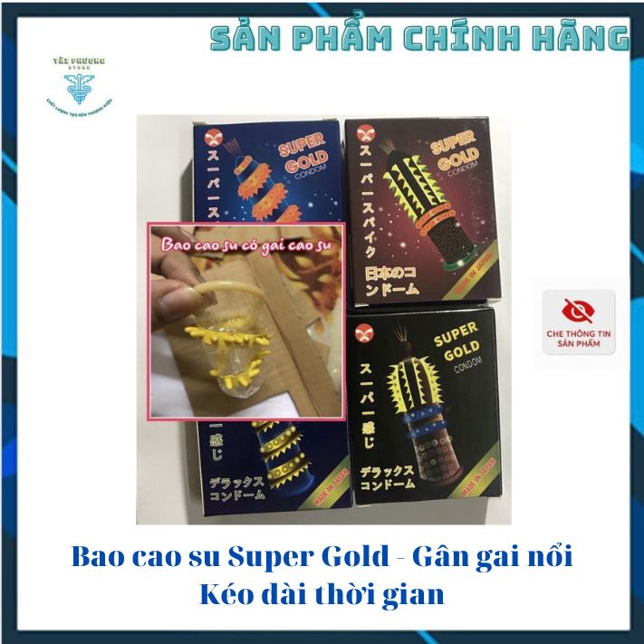 Bao cao su Super Gold - Gân gai nổi - Kéo dài thời gian - Hộp 2 cái