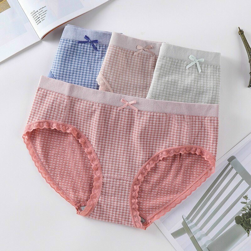 Set 5 quần lót nữ cotton họa tiết caro freesize FLQ49