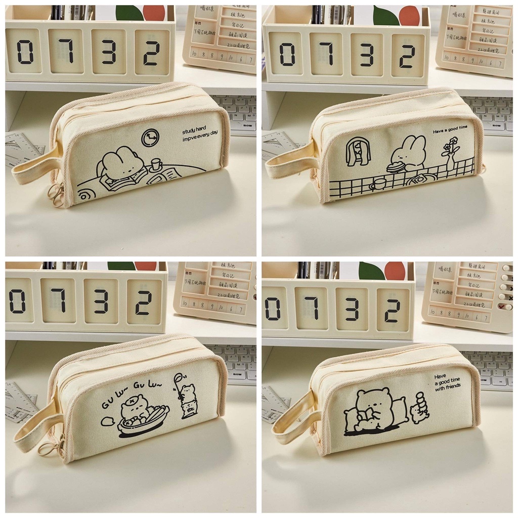 Túi bút to Doodle, hộp bút đa năng vải canvas