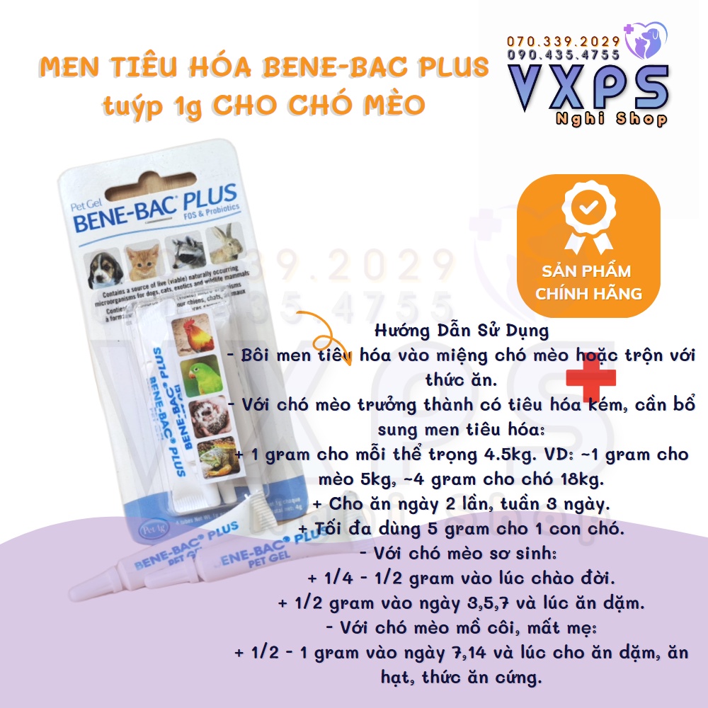 1 ống 1g men Tiêu Hóa Dạng Gel Pet Gel Bene-bac Plus