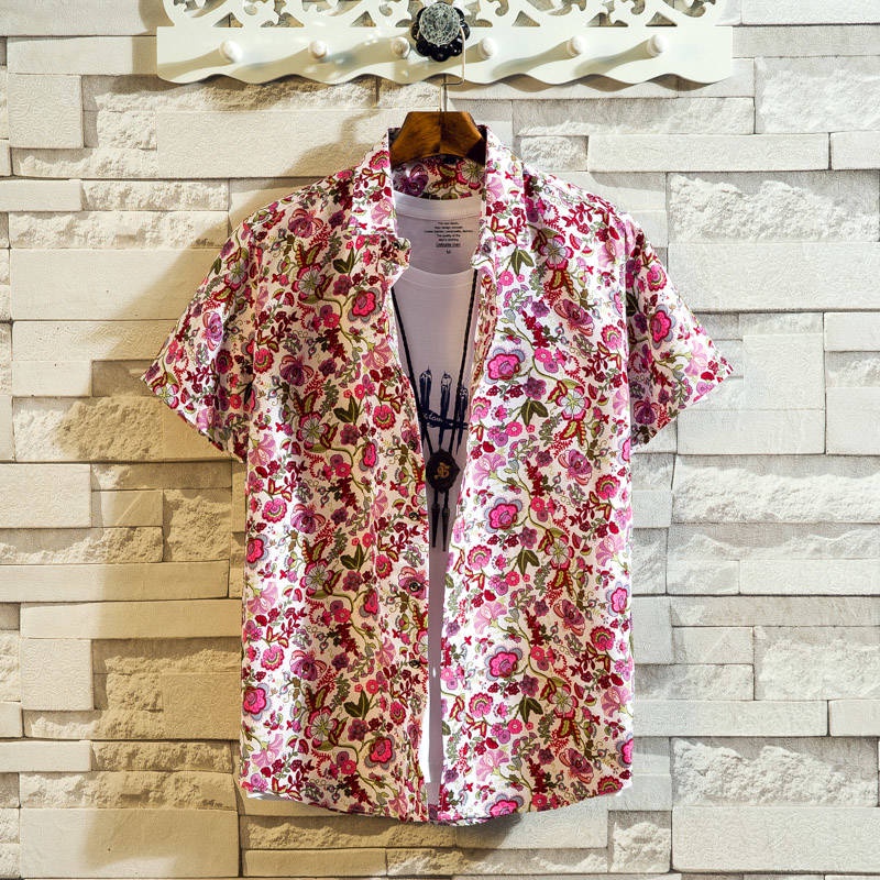 Chất lượng cao Áo sơ mi nam Nữ Họa Tiết Hoa  O S mi nam#Áo Thun Tay Ngắn Dáng Ôm Thời Trang Mùa Hè Phong Cách Hàn Quốc Có Size 39