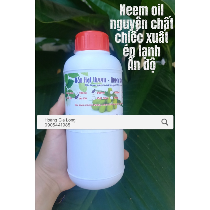 Tinh dầu hạt neem/ Neem oil nguyên chất ép lạnh Ấn độ phòng bọ trĩ, sâu bọ, rầy rệp cho hoa hồng, rau sach (chai 500ml)