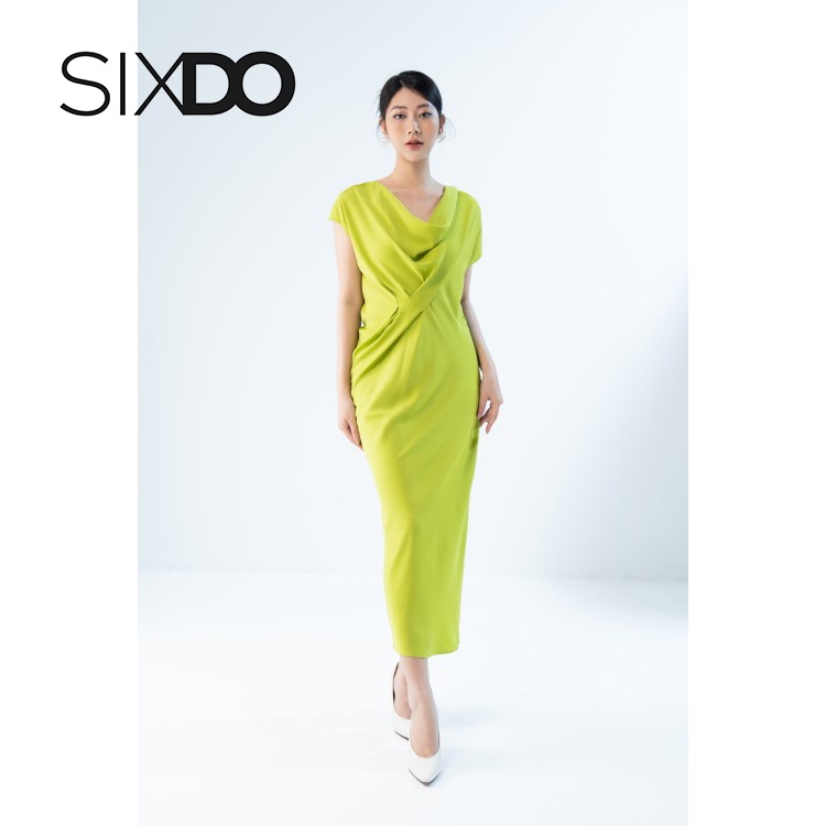 Đầm lụa midi màu xanh lá mạ freesize SIXDO (Cyan Midi Silk Dress)