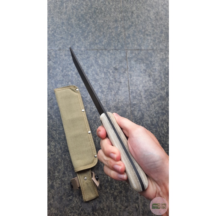 Dao dã ngoại ESEE Knives Expat Libertariat Machete 9" 1095 Black Blade, Micarta Handles, Tan Canvas Sheath