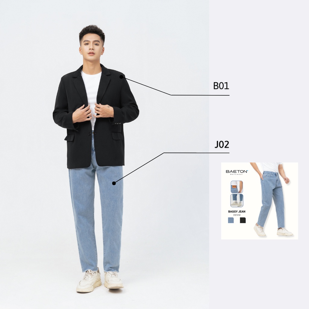 Áo khoác blazer nam form rộng có đệm vai, áo khoác nam phong cách Hàn Quốc thương hiệu BAETON - B01 | BigBuy360 - bigbuy360.vn