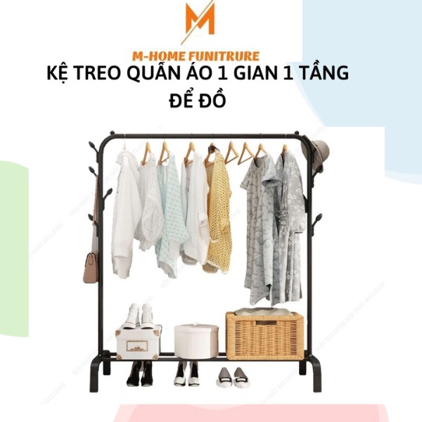 Kệ Treo Quần Áo Kim Loại M-HOME Giá Treo Quần Áo 1 Tầng Có 1 Giàn Treo Tiện Lợi Bền Bỉ 1G1T