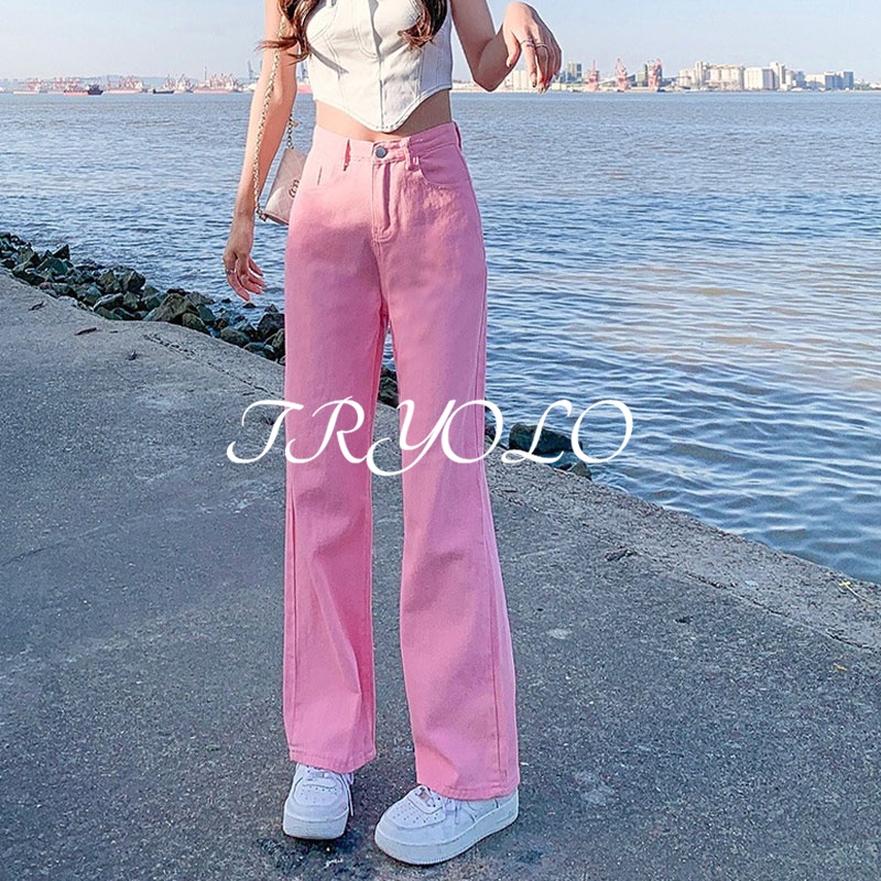 TRYOLO Quần Jean Ống Rộng Lưng Cao Màu Sắc Thời Trang Cho Nữ