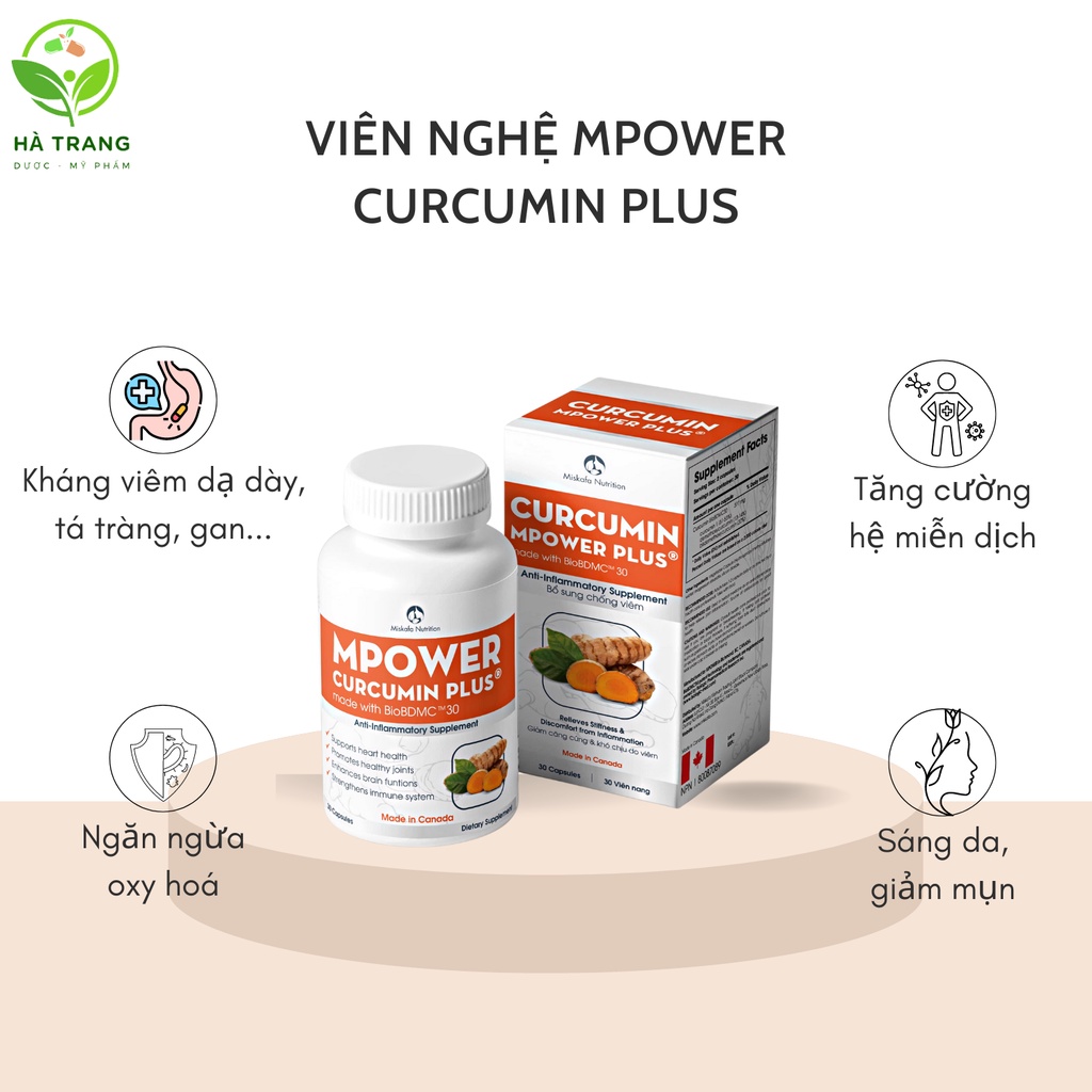 Curcumin plus MISKAFA MPOWER - chống oxy hoá, chống viêm đau dạ d.ày, đại tr.àng, viêm họng...