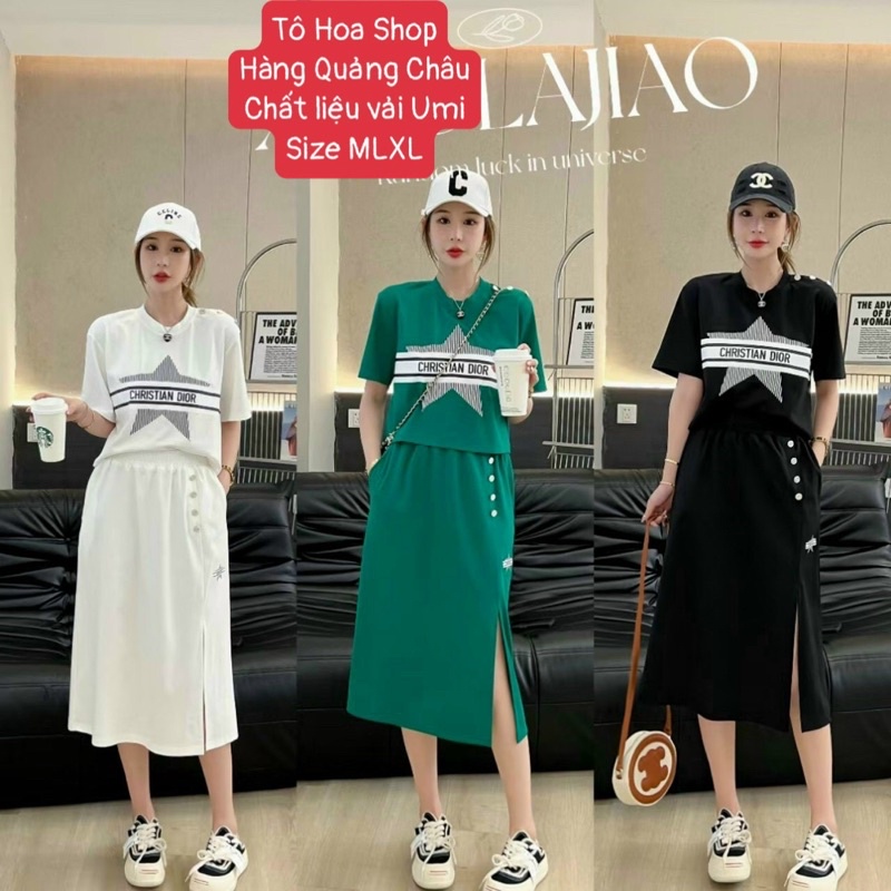 Bộ đồ nữ.sét váy thể thao xuân hè cổ tròn đồ mặc nhà tay cộc chân váy chất vải Umi hàng quảng châu.Size MLXL tohoa _shop