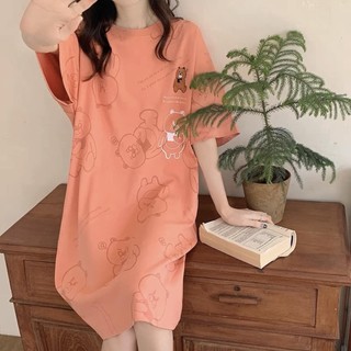 Váy Ngủ Cổ Tròn Cotton Hoạ Tiết Dễ Thương, Đáng Yêu