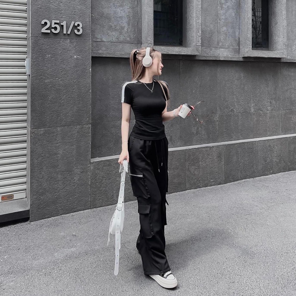 Quần Túi Hộp KaKi Phối Dây Rút Cargo Dáng Suông UNisex Full 2 Màu Đen Trắng, Freesize Dưới 70 Kg