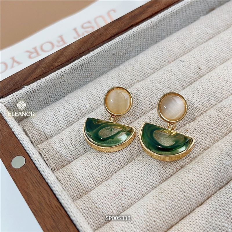 Bông tai nữ chuôi bạc 925 Eleanor Accessories đính đá mắt mèo xanh phụ kiện trang sức 5338