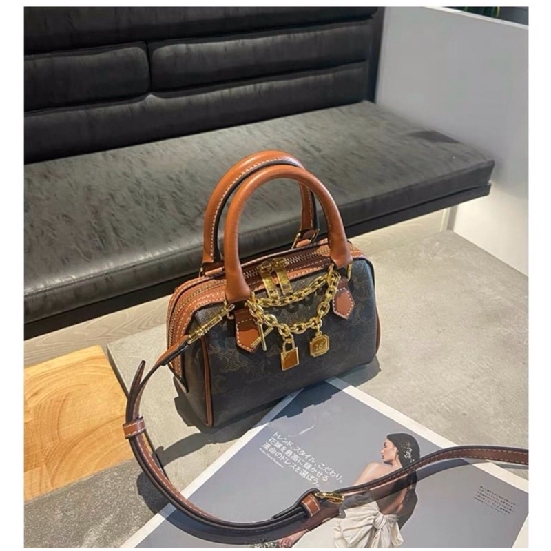 Túi đeo chéo nữ Cel.ine Triomphe Canvas Calfskin Mini Boston Fullbox cho nàng