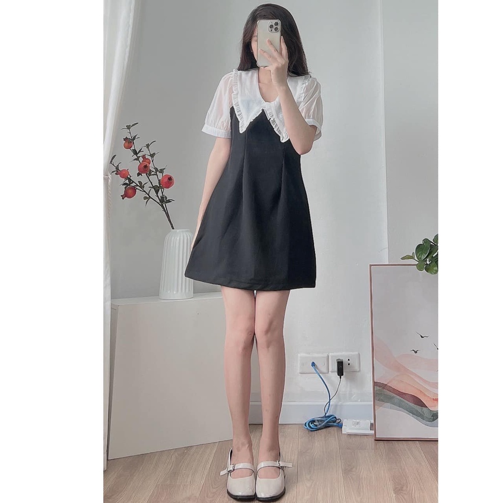 Váy Cổ Bèo Phối Tay Voan Ulzzang