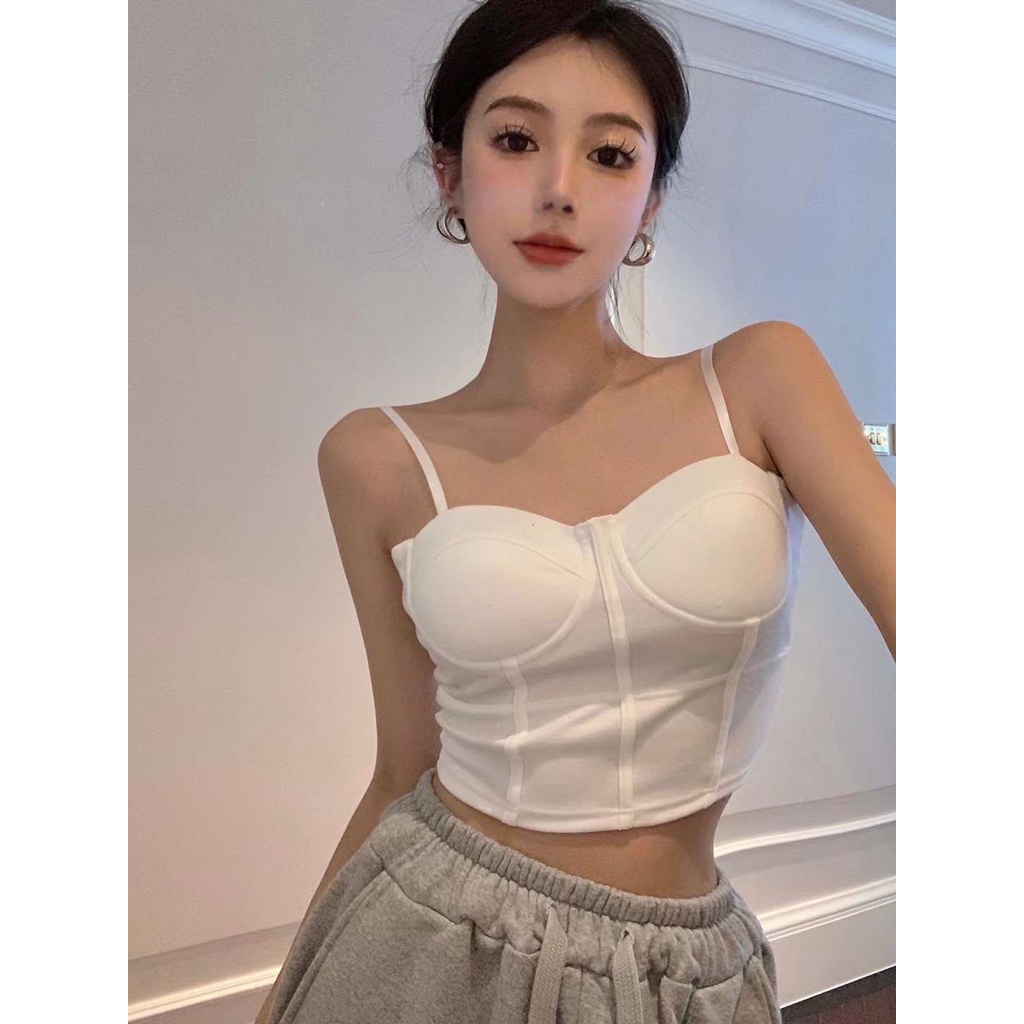 [Mã BMLT35] Áo bra 2 dây thun tăm có đệm ngực 92WEAR , thiết kế đường gân ôm sát định hình cơ thể ADW2057