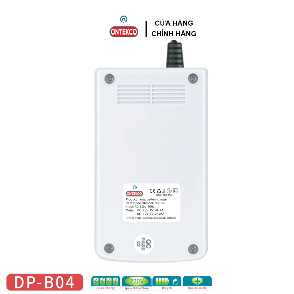 Combo sạc ONTEKCO DP-B04 và 4 pin tiểu sạc ONTEKCO AA 1200mAh chuyên dùng micro hát karaoke