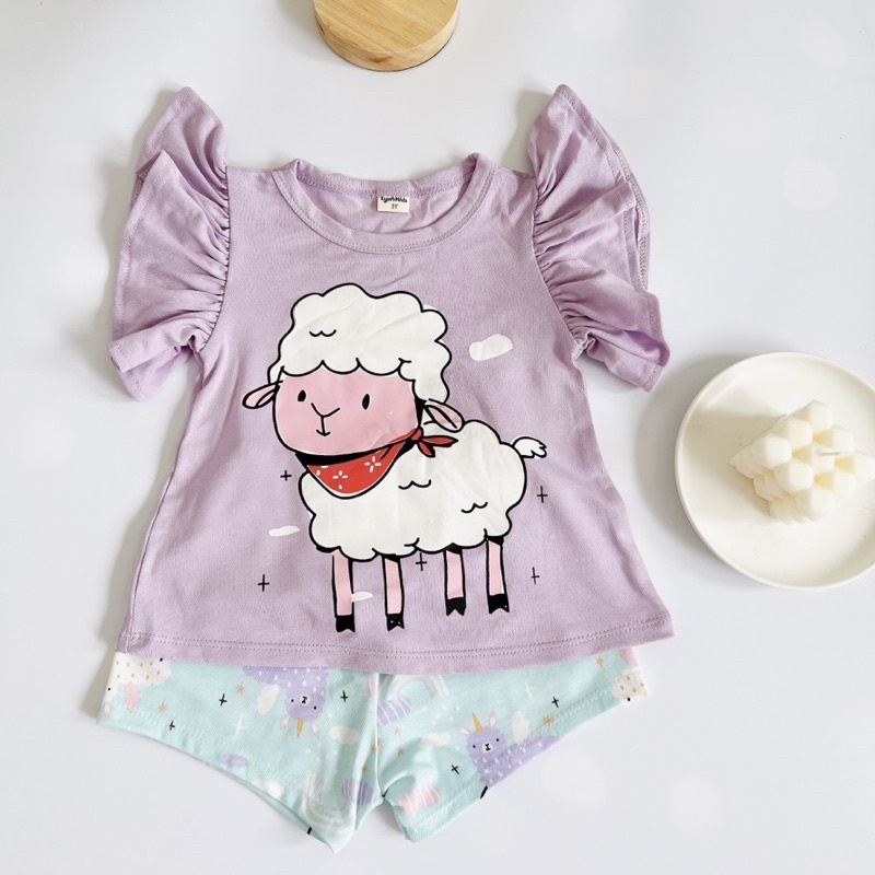 Đồ bộ tay bèo bé gái in hình