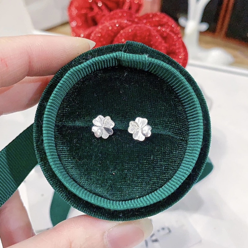 Bông tai bạc ta cỏ 4 lá may mắn đính đá bông tai hoa 4 cánh bông tai nữ bạc thật giá rẻ CHY SILVER